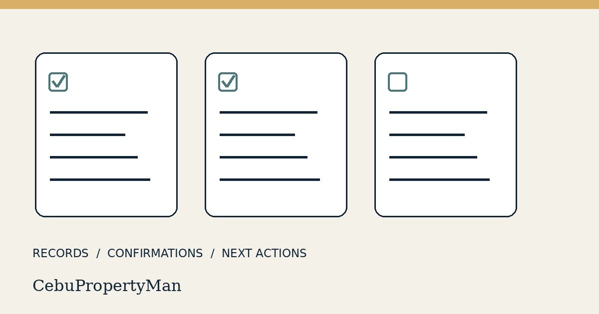 Original illustration of three checklist cards and records; not actual estate documents.