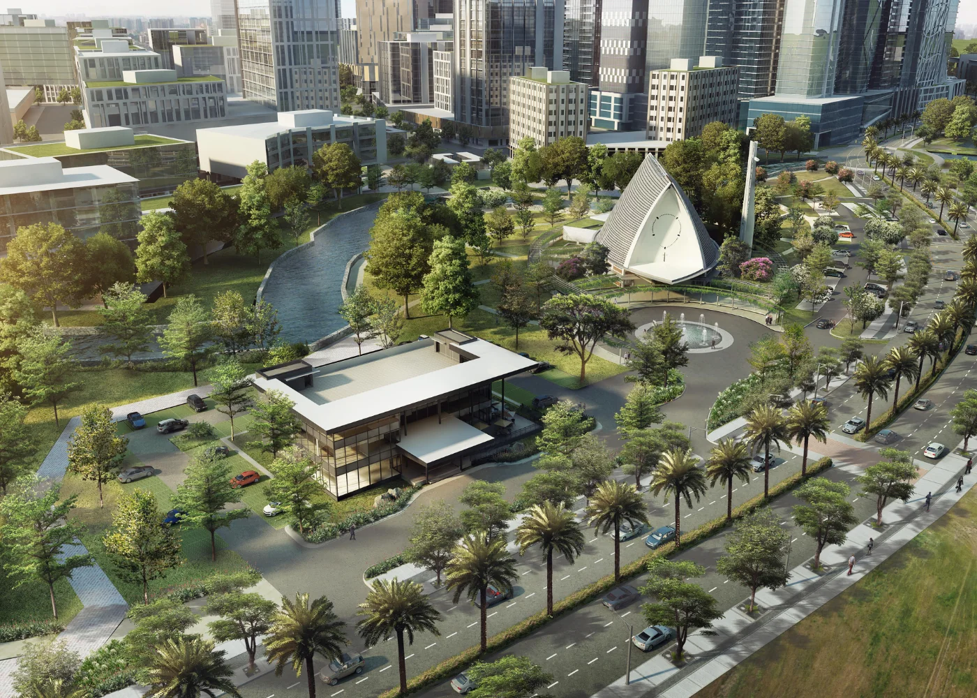 Developer marketing imagery for Evo City. Confirm current site condition; proposed designs and model presentations are illustrative.