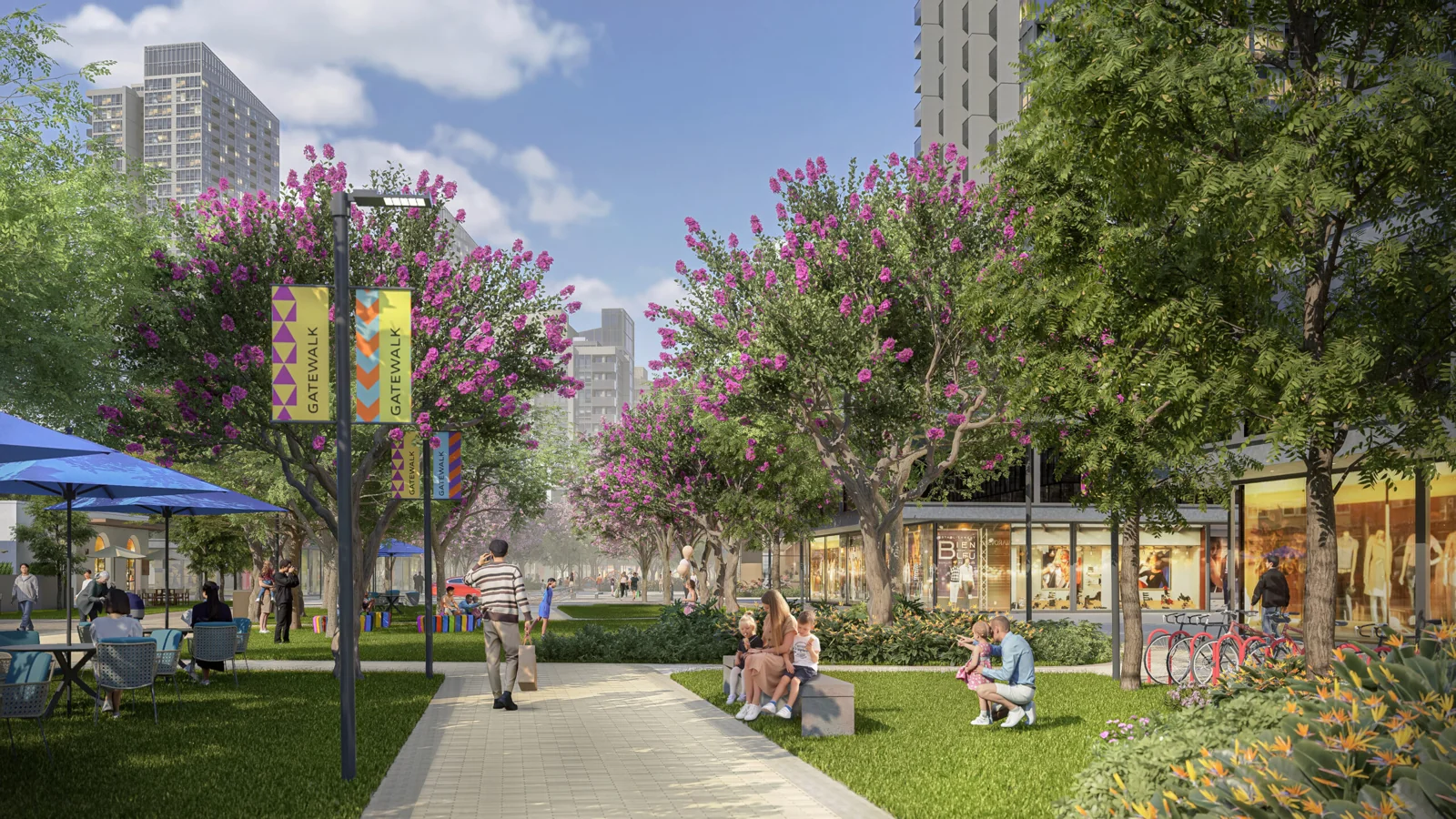 Developer marketing imagery for Gatewalk. Confirm current site condition; proposed designs and model presentations are illustrative.