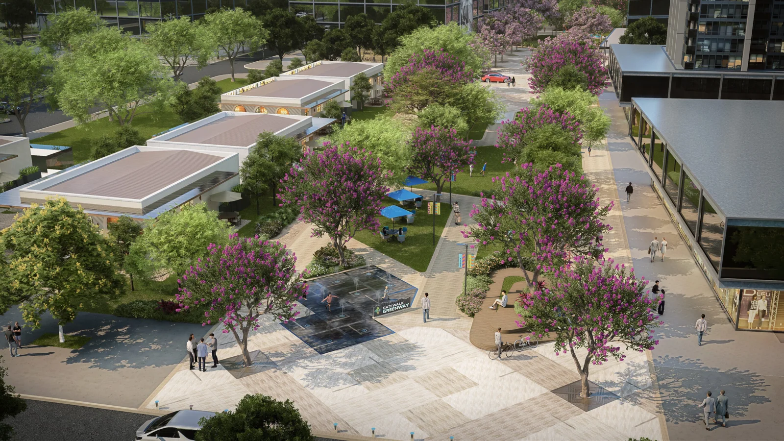 Developer marketing imagery for Gatewalk. Confirm current site condition; proposed designs and model presentations are illustrative.