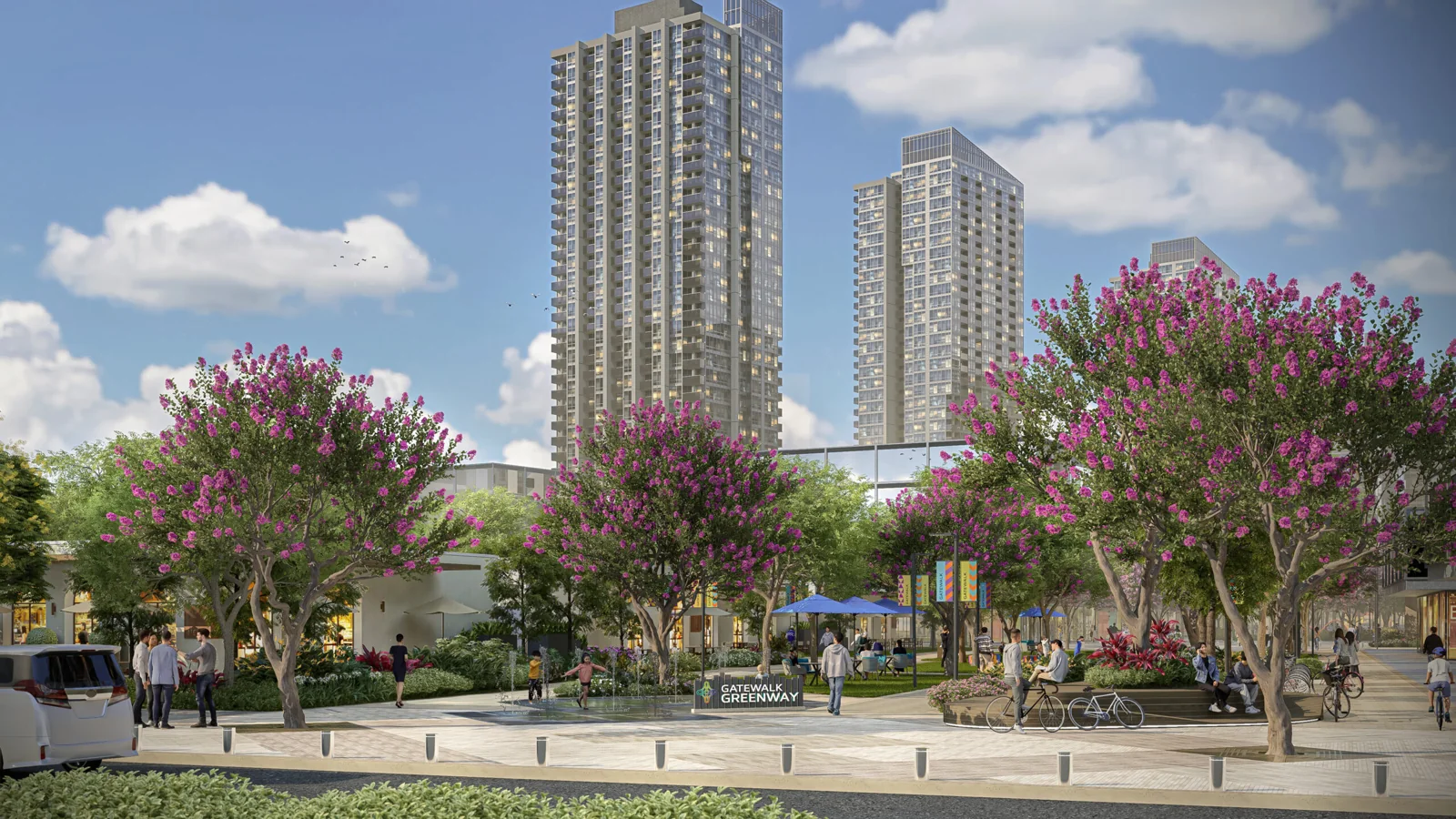 Developer marketing imagery for Gatewalk. Confirm current site condition; proposed designs and model presentations are illustrative.